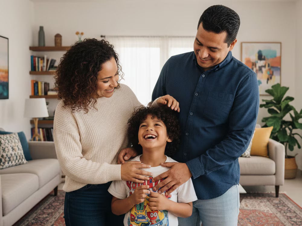 Familia riendose juntos